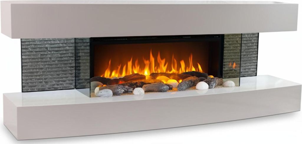 CHEMIN'ARTE - Elektrischer Wandkamin Lounge Weiß 120 cm LED-Flammeneffekt, programmierbare Heizung, Fernbedienung