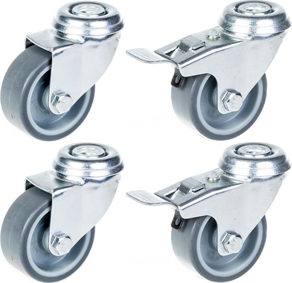 50 mm 2"-Rollen mit grauem Gummireifen, Drehgelenk und Produktbild 