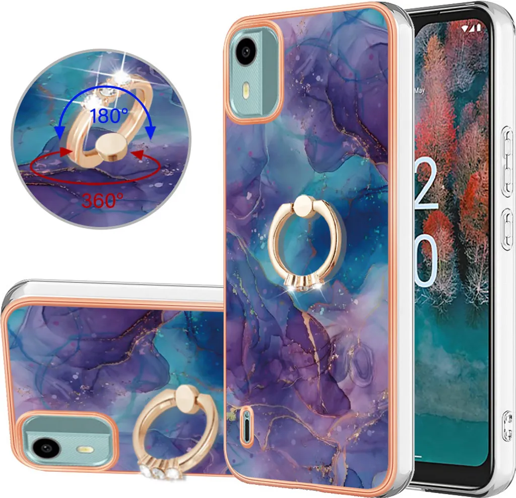 Cover Nokia C12 Silicone Blu Scuro con Anello - Protezione Bumper Antiurto