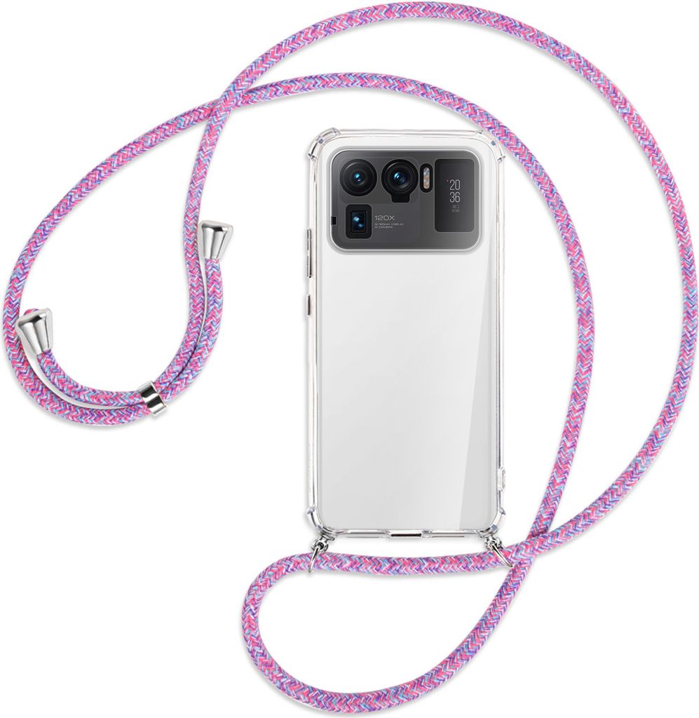 Handykette Backcover-Schutzhülle mit Band (Metall silberfarben) für Xiaomi Mi 11 Ultra - lila/rosa/blau