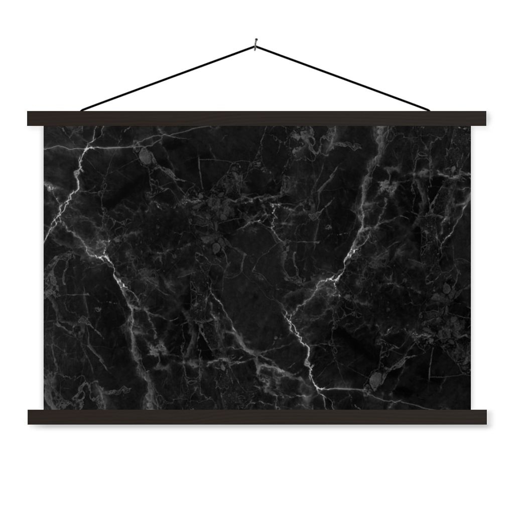 MuchoWow Textilposter Marmor - Schwarz - Weiß - Textur - Marmoroptik 60x40 cm mit schwarzem Rahmen - Hölzernes
