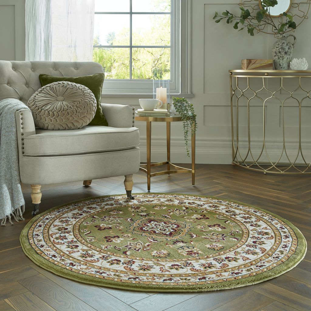 Traditioneller Teppich in Trendfarben "Glazert" . Farbe: Grün, 133x133 cm | Kadima Design