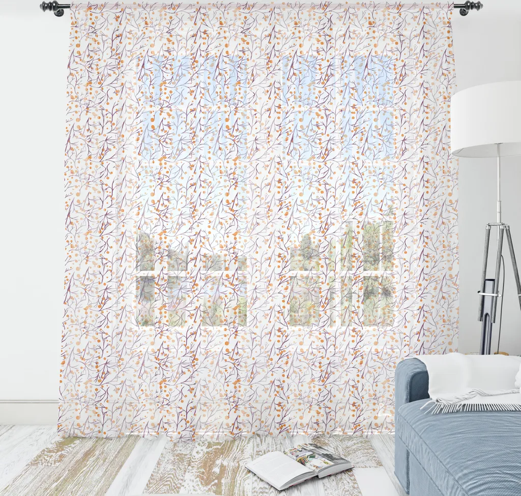 Tapisserie ABAKUHAUS Oiseaux Printaniers en Satin Orange et Blanc 240x274