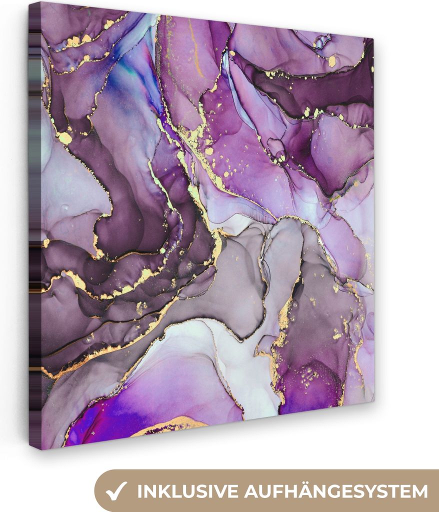 MuchoWow - Leinwandbilder - Marmor - Rosa - Lila - Gold, Wandbild, Wanddeko Bilder Wohnzimmer, 20x20 cm