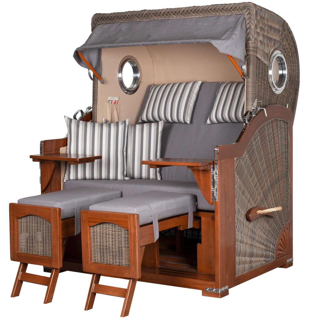 Strandkorb-Set - bene living - Ammersee Mahagoni - PE grau - Modell 544 - inkl. Liftersystem