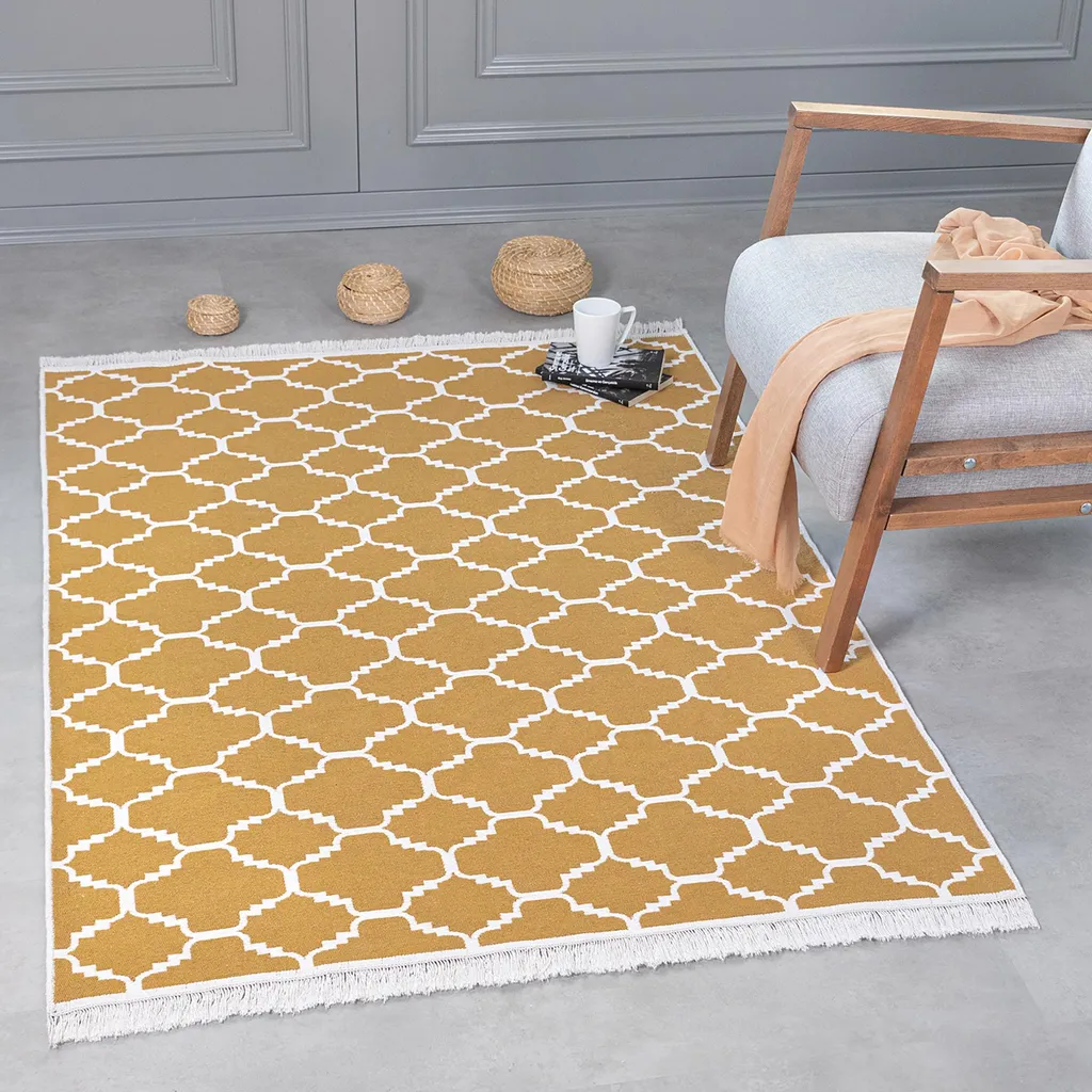 Tapis Ras Anti-Poussière 140x200 - Kilim Boho Facile à Nettoyer