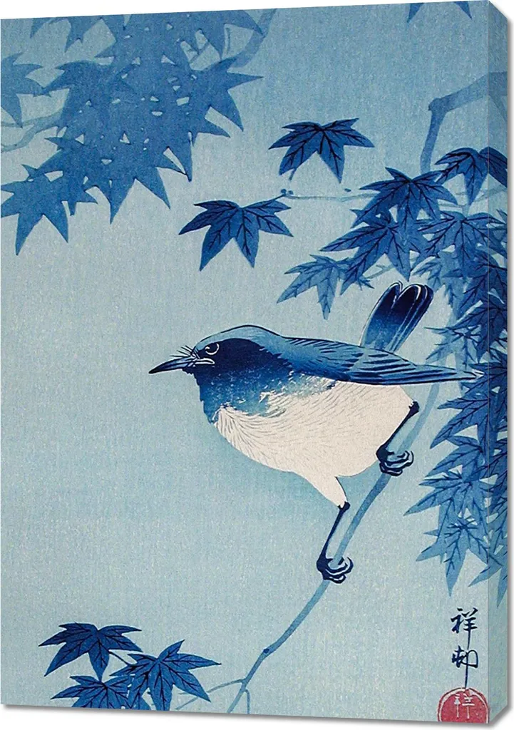Tableau 70x100 cm Robin on a Maple Branch par Ohara Koson Style Japonais
