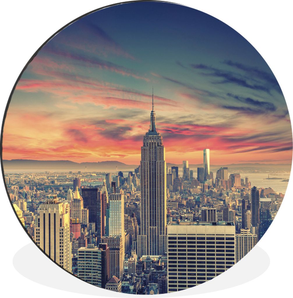 MuchoWow Aluminium Wandkreis Bunter Himmel in der Nähe des Empire State Building Ø 30 cm Wanddeko Modern Wohnzimmer - Wand Bild - Wohnzimmer - ...