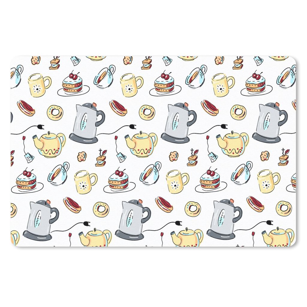 MuchoWow Schreibtischunterlage Muster - Tee - Torte - Hoher Tee 60x40 cm - XXL Mauspad - Großes Mauspad