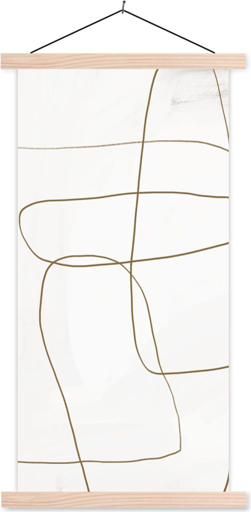 MuchoWow Textilposter Kunst - Braun - Weiß - Abstrakt 60x120 cm mit holzfarbenen Rahmen - Holz