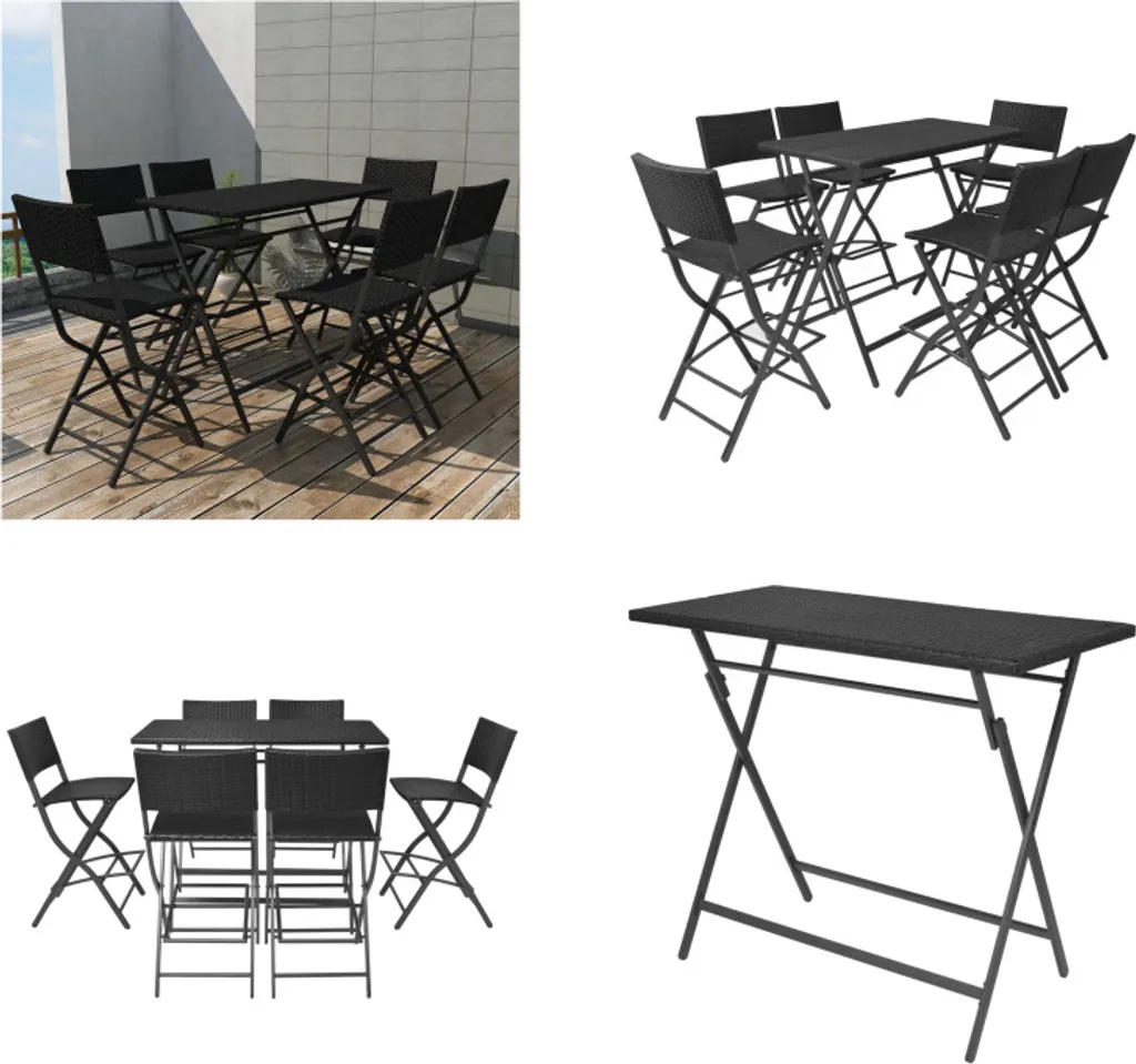 Ensemble Salle à Manger de Jardin Noir 7 Pièces en Poly Rotin et Acier