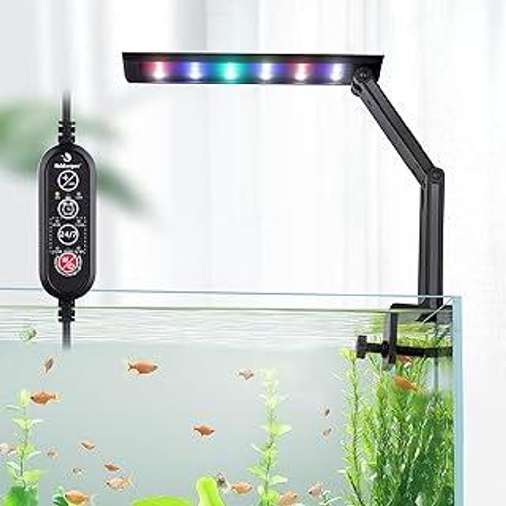 fishkeeper Kleine Aquarium Lampe, 24/7 Clip Aquarium Licht mit DIY & Timer, Einstellbare 10 Helligkeit, 360° Faltbar Aquarium Beleuchtung Led für...