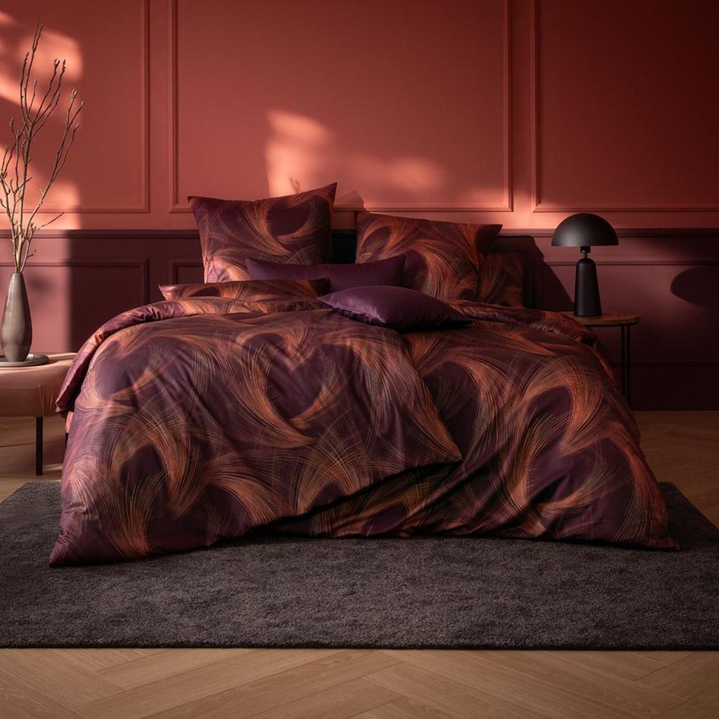 Estella Mako-Satin Bettwäsche 135x200 Lino vino weinrot orange 7993-405