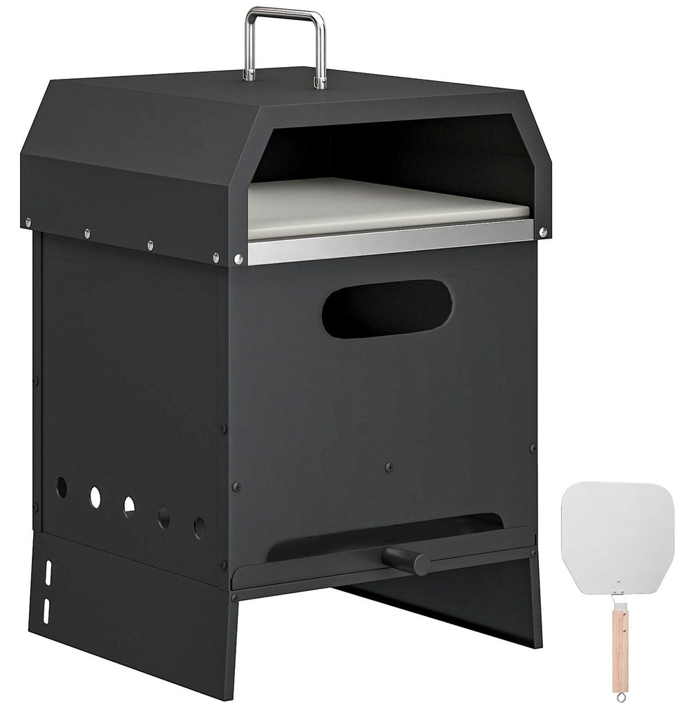 3-in-1 Outdoor Pizzaofen Holzbefeuert Pizza Ofen 2 Ebene Backofen mit Pizzastein Griffen Pizzaschaufel