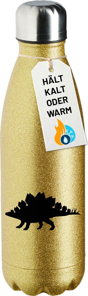 Huuraa Trinkflasche Stegosaurus Dinosaurier 500ml Gold Edelstahl Wasserflasche Trinkflasche Geschenkidee