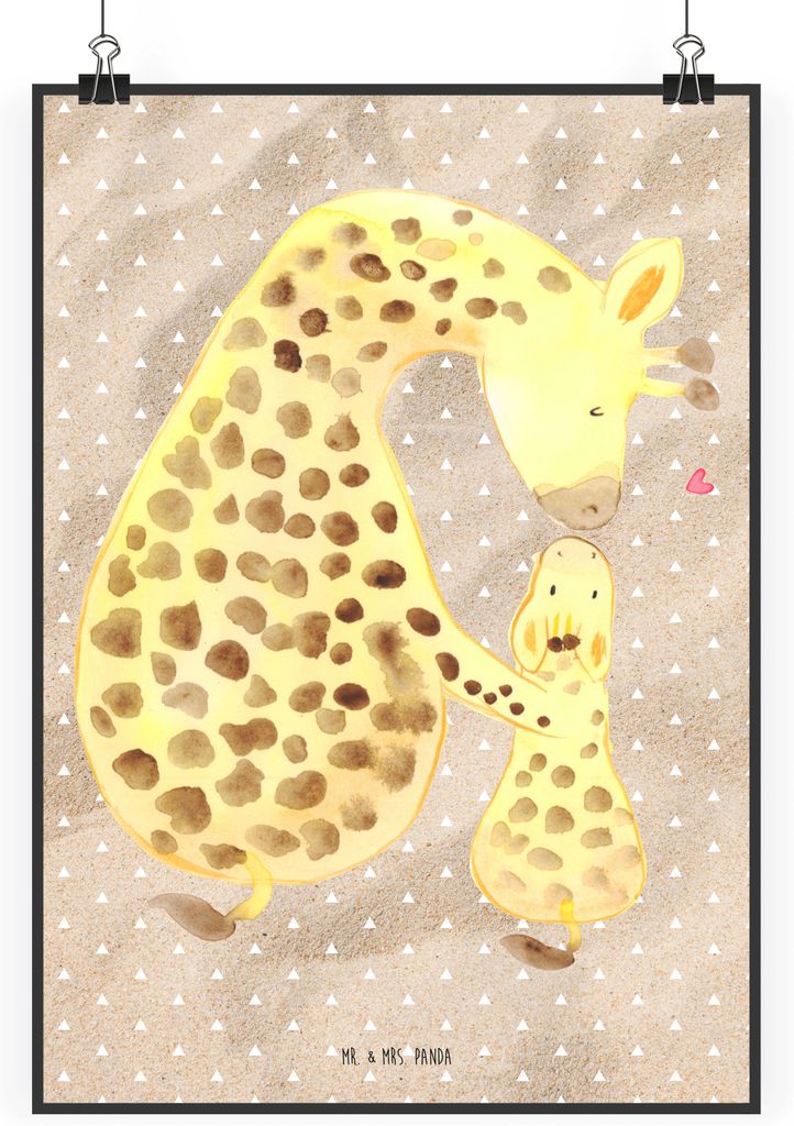 Mr. & Mrs. Panda Bild Giraffe Kind DIN A1 - Sandig - Geschenk, Mutter, Wandbild, Afrika, Tochter, wandkunst, Plakat, drucke, Mama, wanddeko, Liebli...