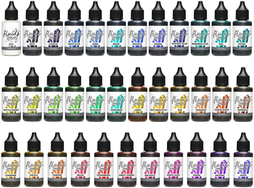 Encre Résine Époxy sans Bulles : Pack 35 Couleurs Octopus Fluids 30ml