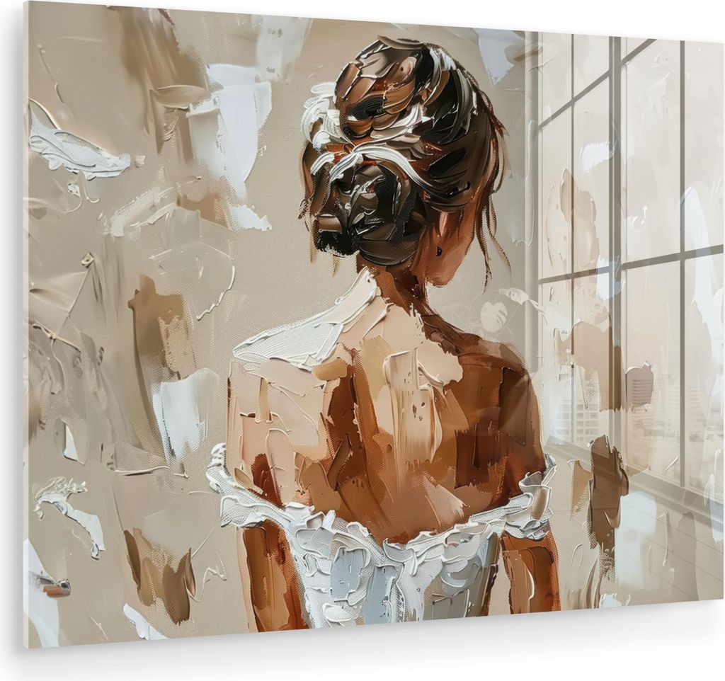 MuchoWow Glasbilder - Bilder auf Wandbild - Foto auf Glas Frau - Farbe - Abstrakt - Beige - Modern 40x30 cm Wanddekoration aus Glas - Acrylglasbild...