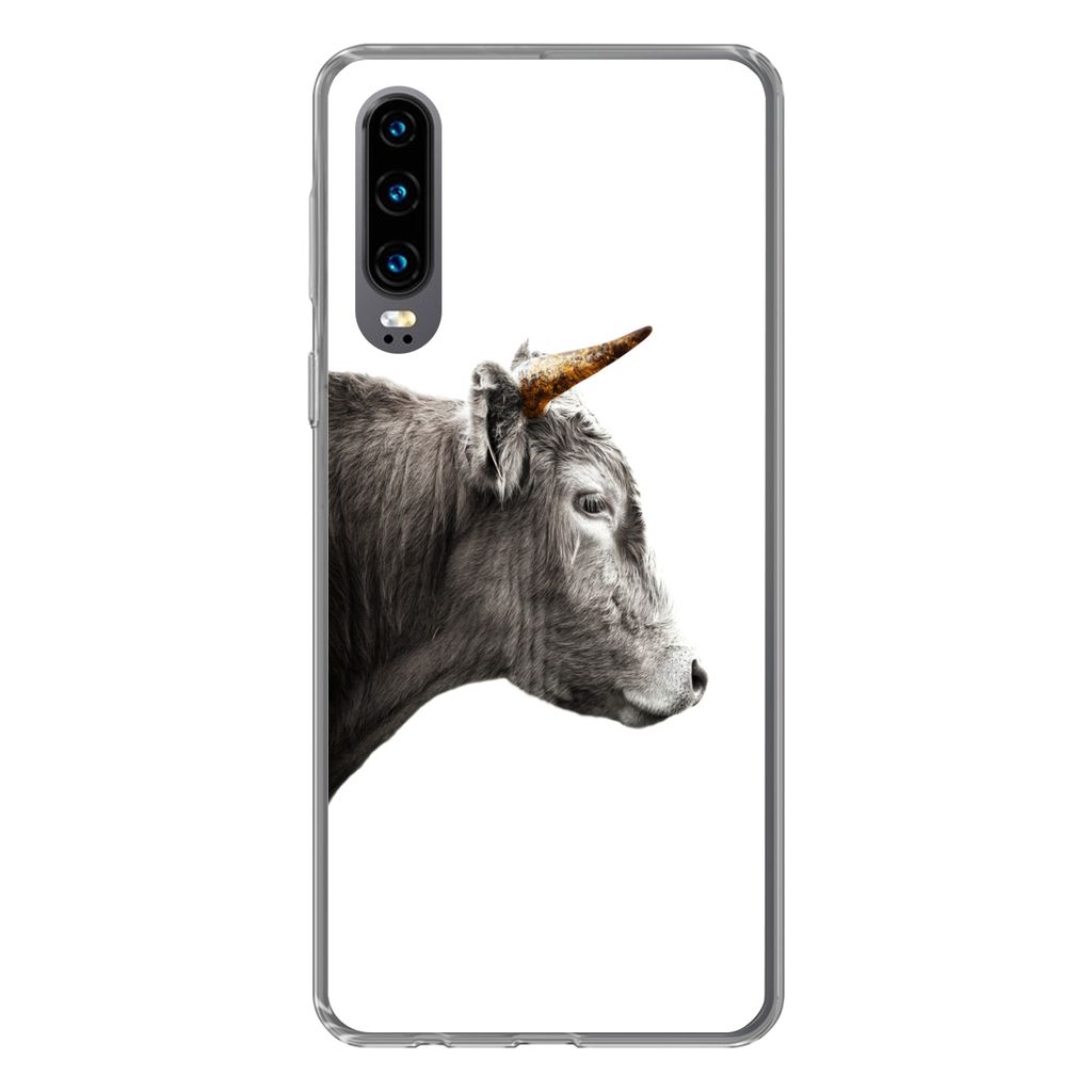 MuchoWow Handyhülle Schutzhülle Hülle für Huawei P30 Schottischer Highlander - Horn - Gold Silikon Softcase Handy Hülle - Kartenbesitzer