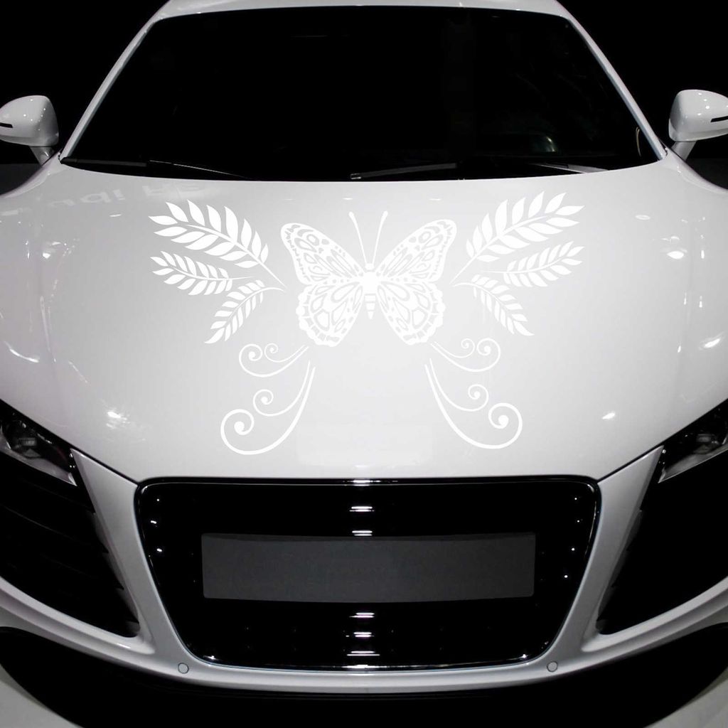 Aufkleber - Autoaufkleber "Butterfly Ranke" 90cm x 53cm Weiß - Tuning Carystyling Heckscheibe Auto