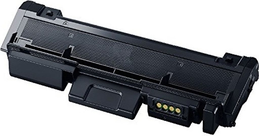 A black toner cartridge is shown against a white background.