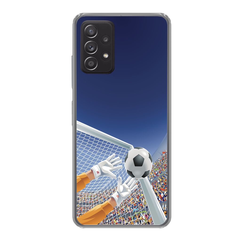 MuchoWow Handyhülle Schutzhülle Hülle für Samsung Galaxy A53 5G Eine Illustration eines Torwarts, der den Fußball stoppt - Junge - Mädchen ...