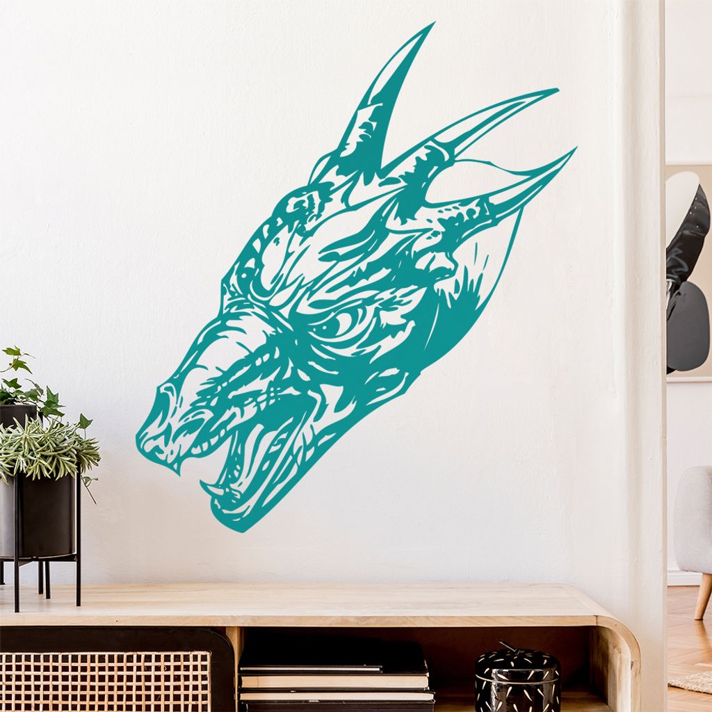 Drachen Kopf Wandtattoo in 6 Größen - Wandaufkleber Wall Sticker - Dekoration, Küche, Wohnzimmer, Schlafzimmer, Badezimmer