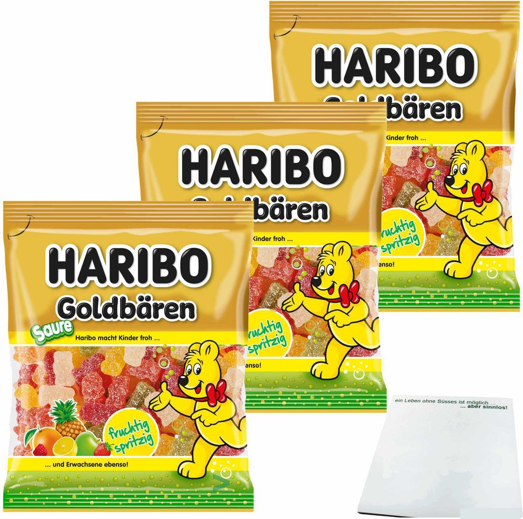 Haribo Goldbären sauer 3er Pack (3x175g Beutel) + usy Block