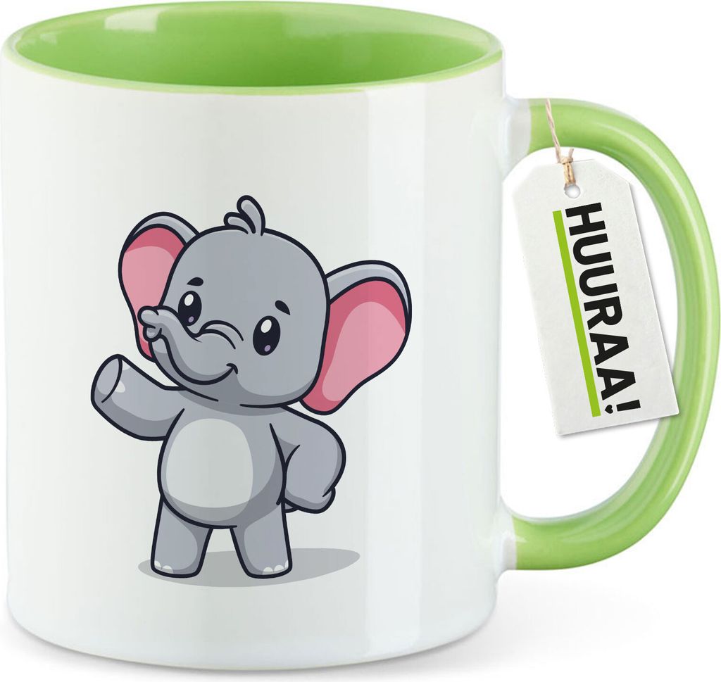 Huuraa Kaffeetasse Elefant Comic 330ml Grün Keramik Kaffeebecher Geschenkidee