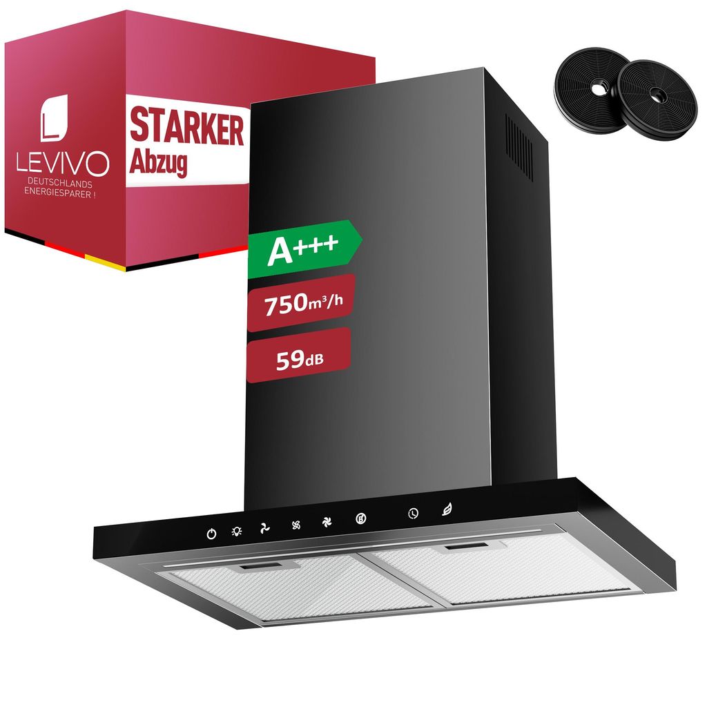 LEVIVO A+++ Dunstabzugshaube 60cm Umluft & Abluft mit 750 Produktbild 