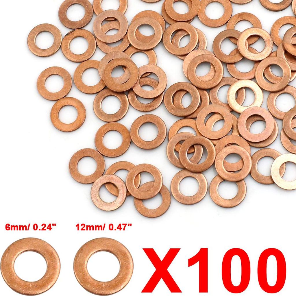 Unterlegscheiben 100Stk. Kupfer Scheiben Flache Dichtungsringe 6mm Innen