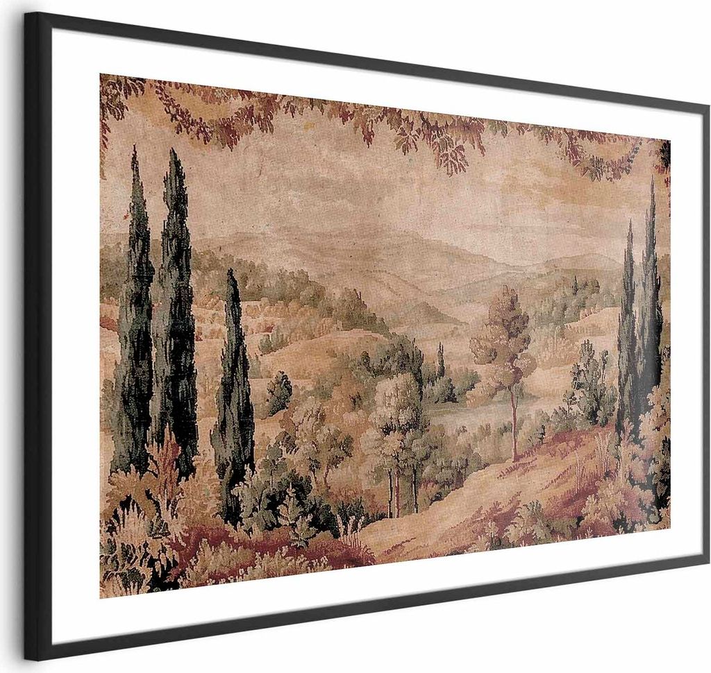 Posterpapier Poster - Mediterranean Landscape - Old Tapestry with a Hill and Lake 60x90 cm Landschaften c-H-10028-ao-a