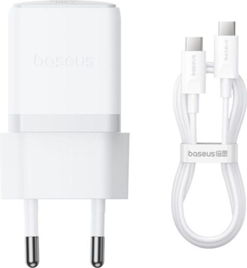 Baseus Ladegerät Palm Fast Charger USB-C 30W Weiß + USB-C Kabel 60W 1m Weiß