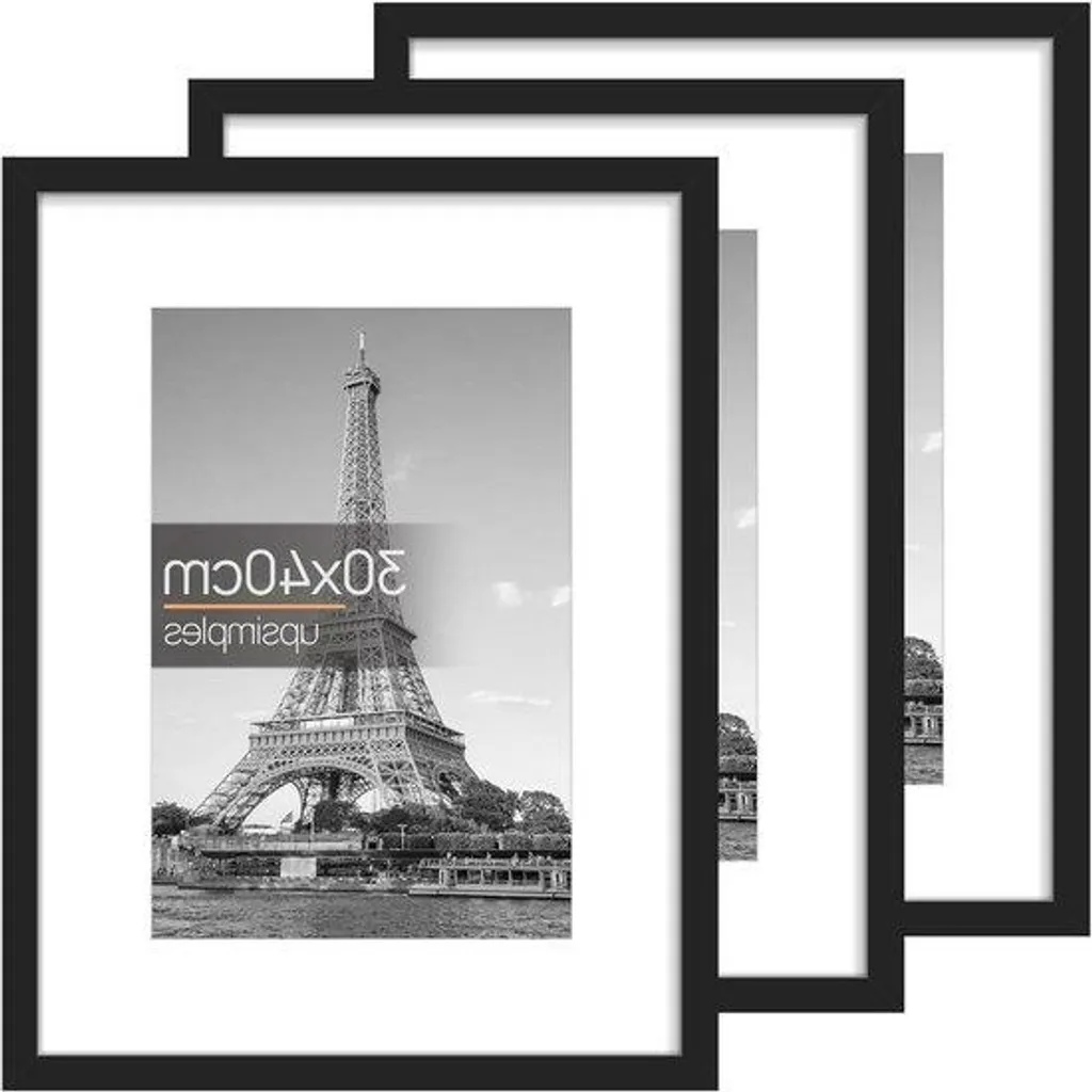 Lot de 3 cadres noirs 30x40 cm avec vitre en verre de haute qualité