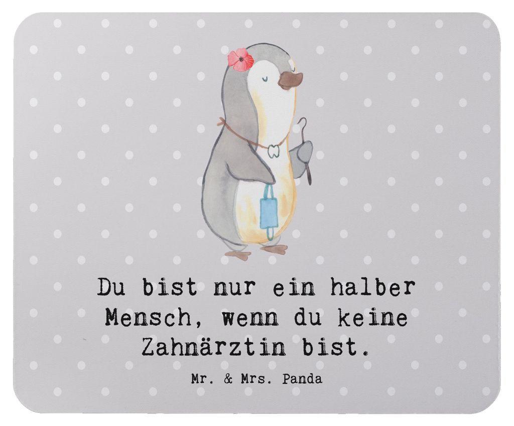 Mr. & Mrs. Panda Mousepad Zahnärztin Herz - Grau Pastell - Geschenk, Mouse Pad, pc, mauspad laptop, mausunterlage