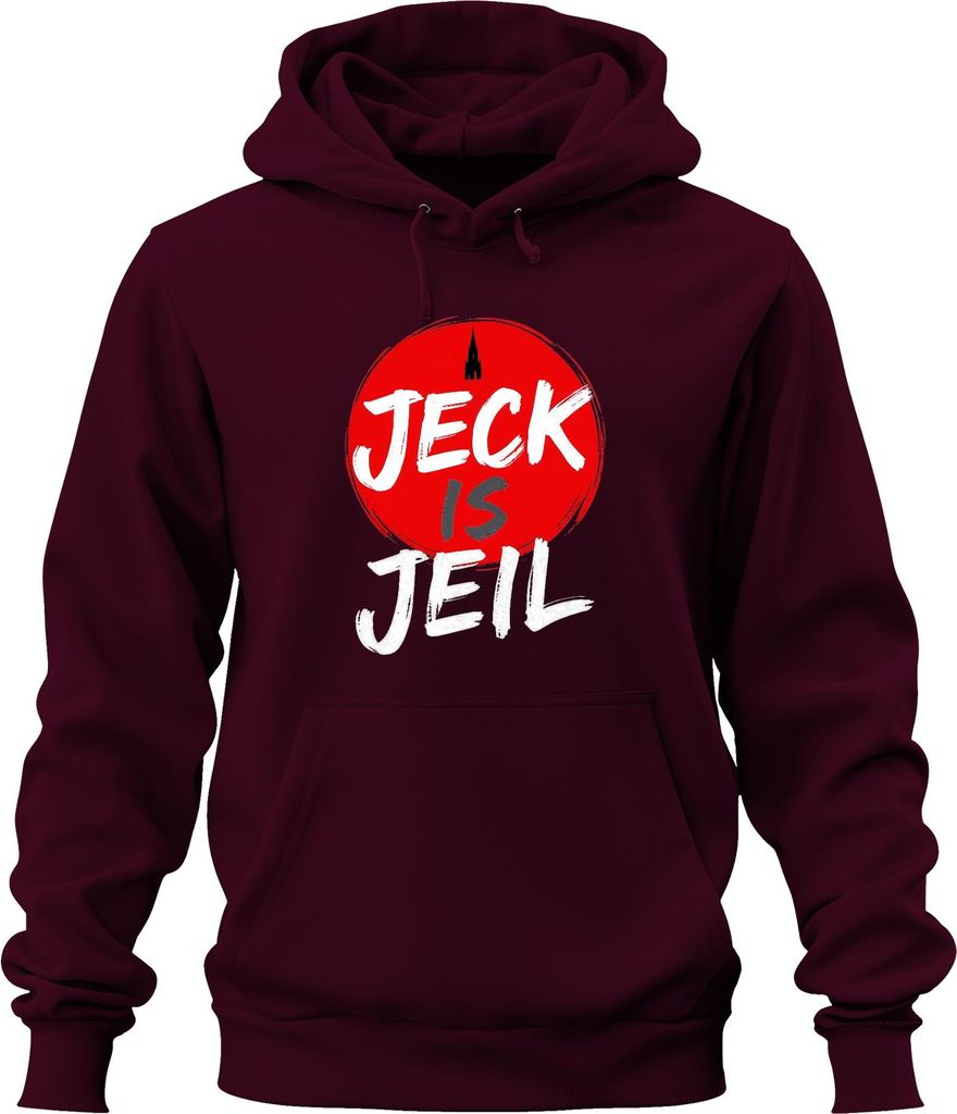 Jeck is Jeil Köln Karneval Kölsch Dom Fastelovend lustig Fasching Uni Hoodie Kapuzenpullover, Burgundy, XXL