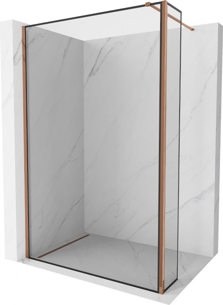 Mexen Kioto Duschwand Walk-in 150 x 40 cm, schwarzes Muster, roségold - 800-150-212-60-70-040
