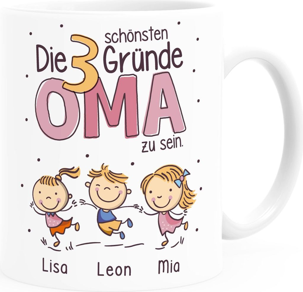 Tasse Die schönsten Gründe Oma zu sein mit Enkel-Kindern und Namen personalisiertes Geschenk für Oma SpecialMe Oma weiß Keramik-Tasse