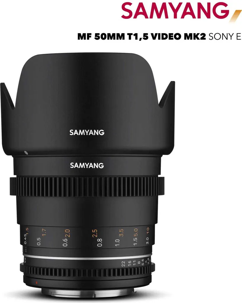 Samyang 50mm T1.5 MK2 VDSLR Lumineux avec Diaphragme à 9 Lames Sony E