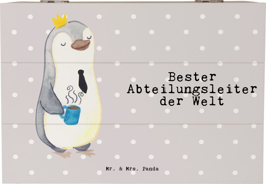 Mr. & Mrs. Panda Schatulle Pinguin Bester Abteilungsleiter der Welt 22 x 15 cm - Grau Pastell - Geschenk, Geschenkbox, Box, Kiste, geschenkkiste, H...