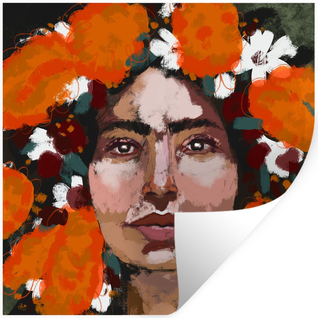 MuchoWow Wandtattoo Wandsticker Wandaufkleber Abstrakt - Frau - Porträt - Gemälde 80x80 cm Selbstklebend und Repositionierbar - Wierderverwendb...