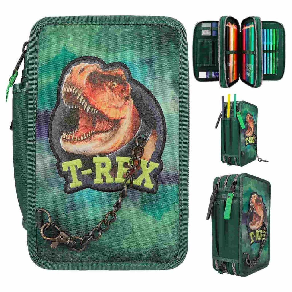 Depesche 3-Fach Federtasche Mit Kette Dino World grün Produktbild 