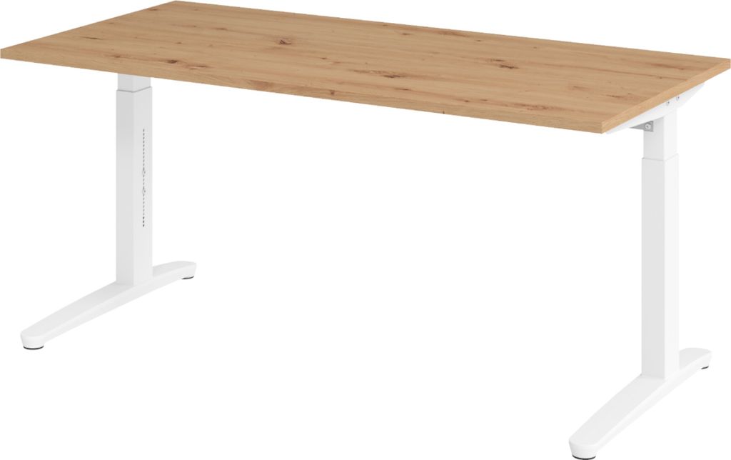 bümö Schreibtisch Serie-XB - Größe: 160 x 80 cm, Nachbildung: Asteiche, Gestell: Weiß