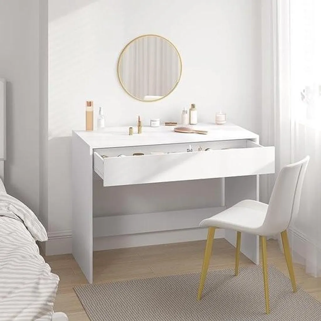 Bureau blanc 100 cm avec tiroir intégré - Table informatique compacte - 2