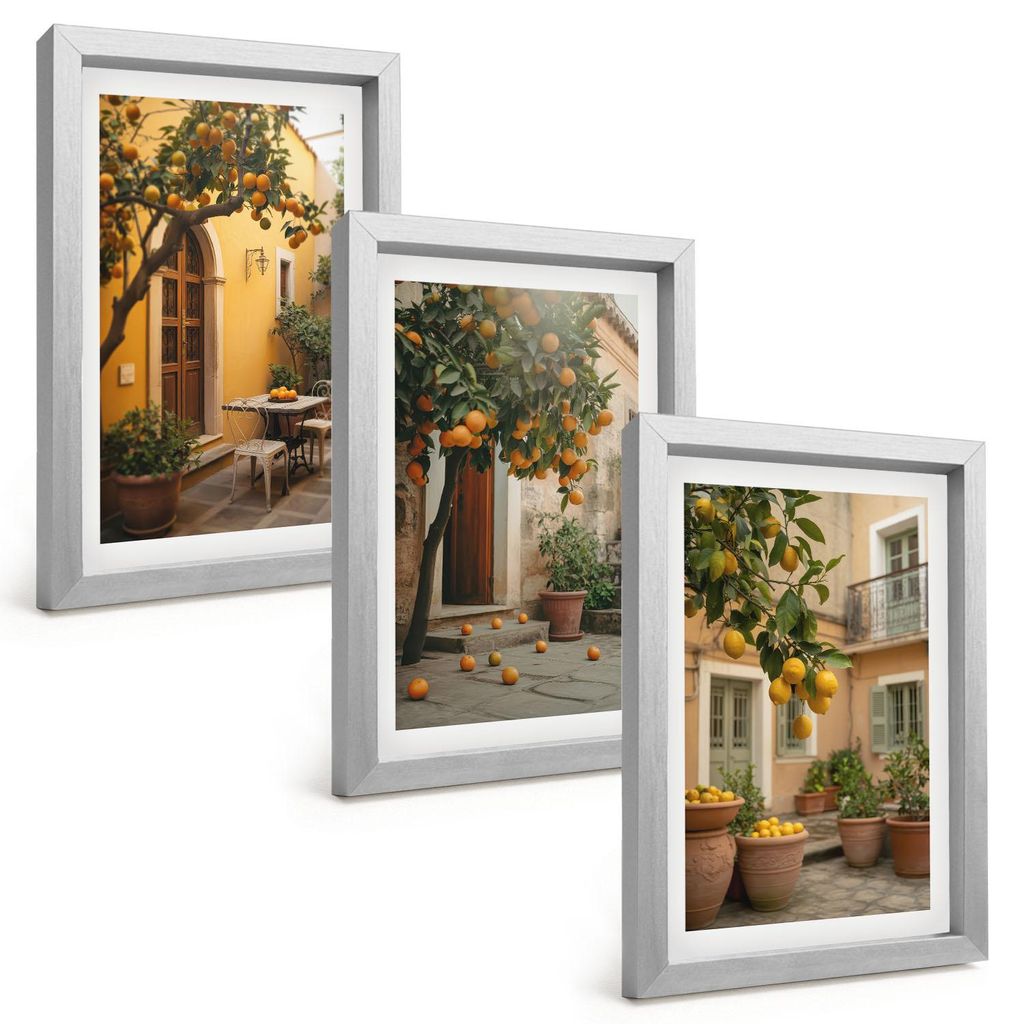 Bilder Set 3-teilig im silbergerahmten Rahmen – Wandbilder 3 Stück – gerahmte Poster für Wohnzimmer, Schlafzimmer und Flur – 20x30 cm – G...