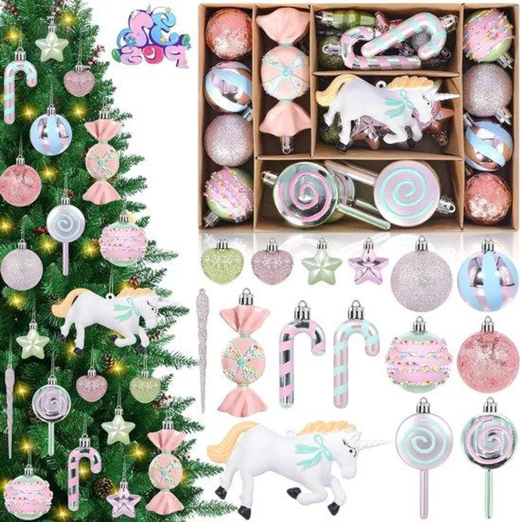 Décoration Sapin Enfant : Lot 32 Pièces Licorne et Sucette Multicolore