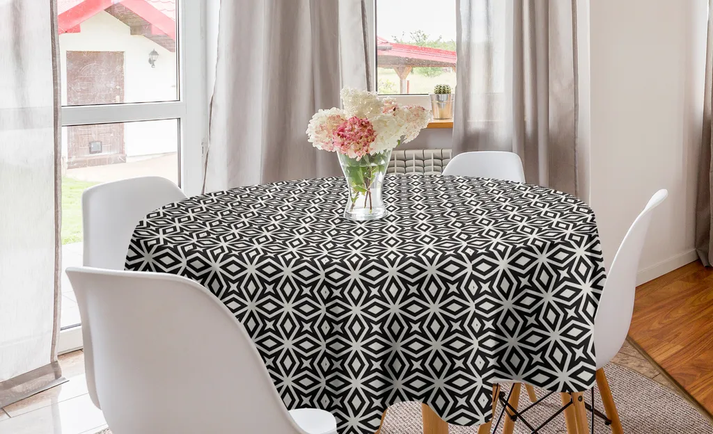 ABAKUHAUS Tovaglia Circolare Nera 150 cm - Design Geometrico Stella