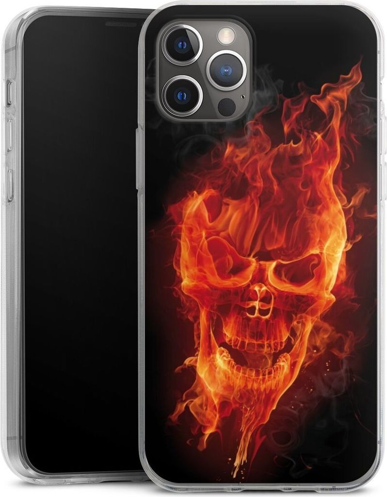 DeinDesign Handyhülle für Apple iPhone 12 Pro Silikon Hülle Case Smartphone Schutzhülle Feuer Schädel Totenkopf