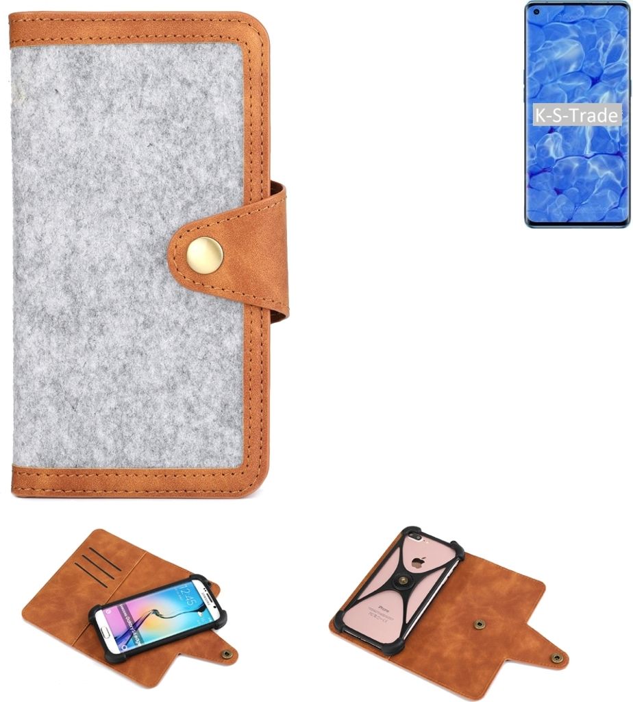 K-S-Trade Handyhülle kompatibel mit Oppo Reno6 Pro 5G Schutzhülle Filz-Hülle Kunst-Leder hellgrau braun (1x)