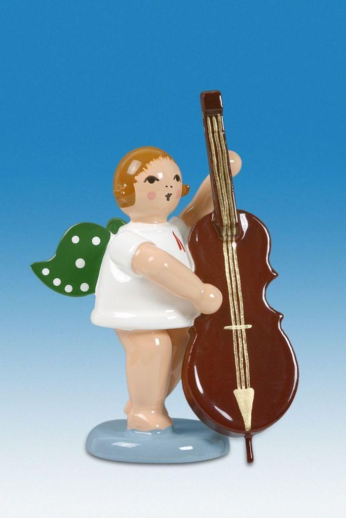 Holzfigur Engel mit Kontrabass ohne Krone Höhe 6cm NEU